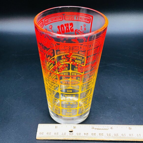 Mid Century Federal Glass Cocktail Shaker Bottom Recipes Ombre Red to Yellow - Picture 11 of 12